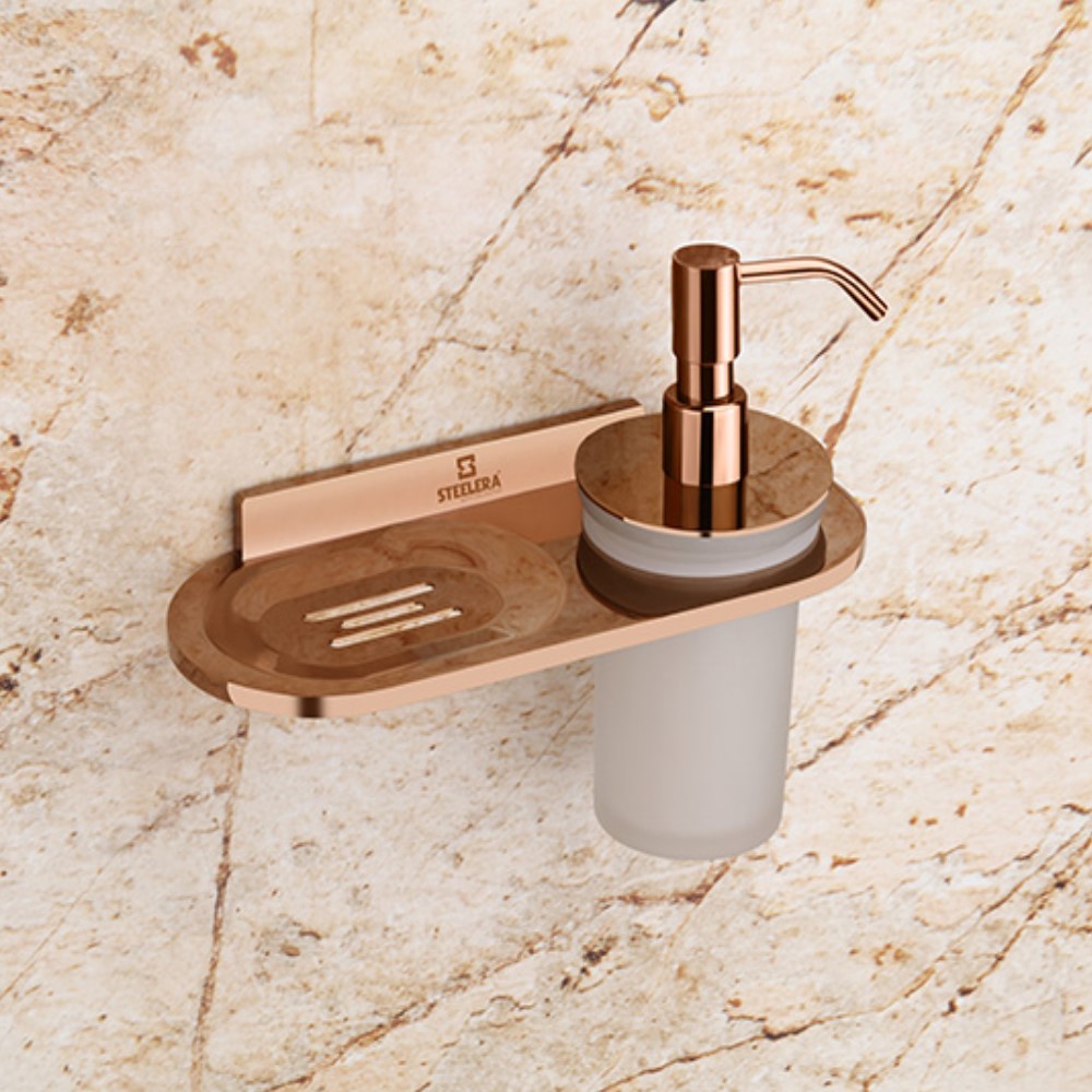 Steelera SL-SLR - 011 Soap Dish With Liquid Soap Dispenser - Scarlet Rose Gold